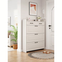 Slim Hidden Shoe Storage Cabinet With 3 Doors And 2 Drawers For Entryway Organization In White