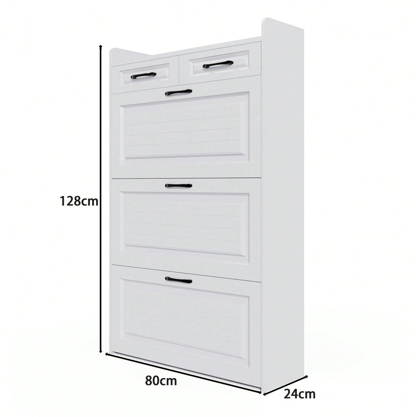 Slim Hidden Shoe Storage Cabinet With 3 Doors And 2 Drawers For Entryway Organization In White