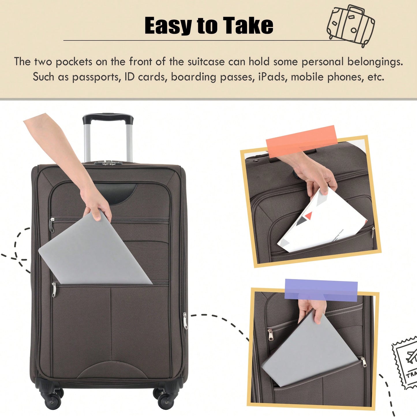 Expandable 3 Piece Softside Luggage Set With Lightweight Spinner Suitcase And Duffel Bag For Travel