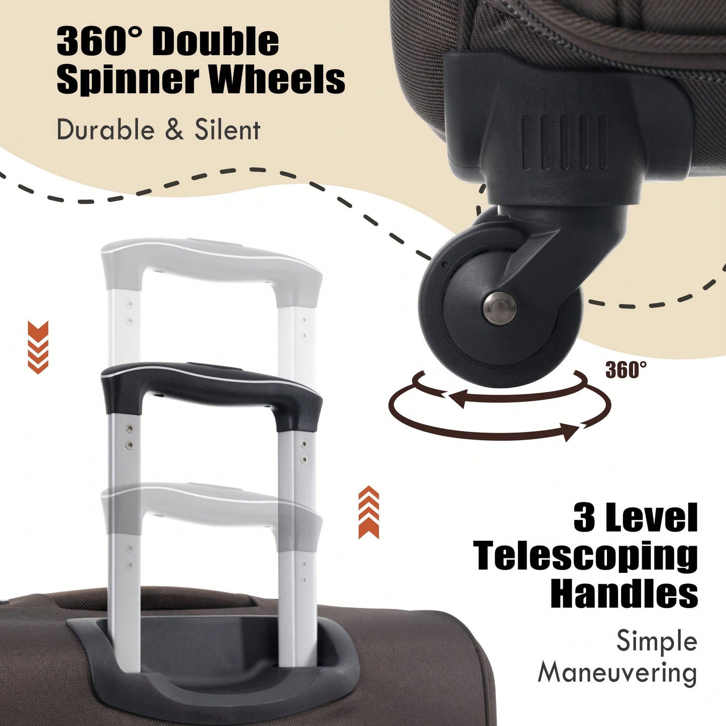 Expandable 3 Piece Softside Luggage Set With Lightweight Spinner Suitcase And Duffel Bag For Travel