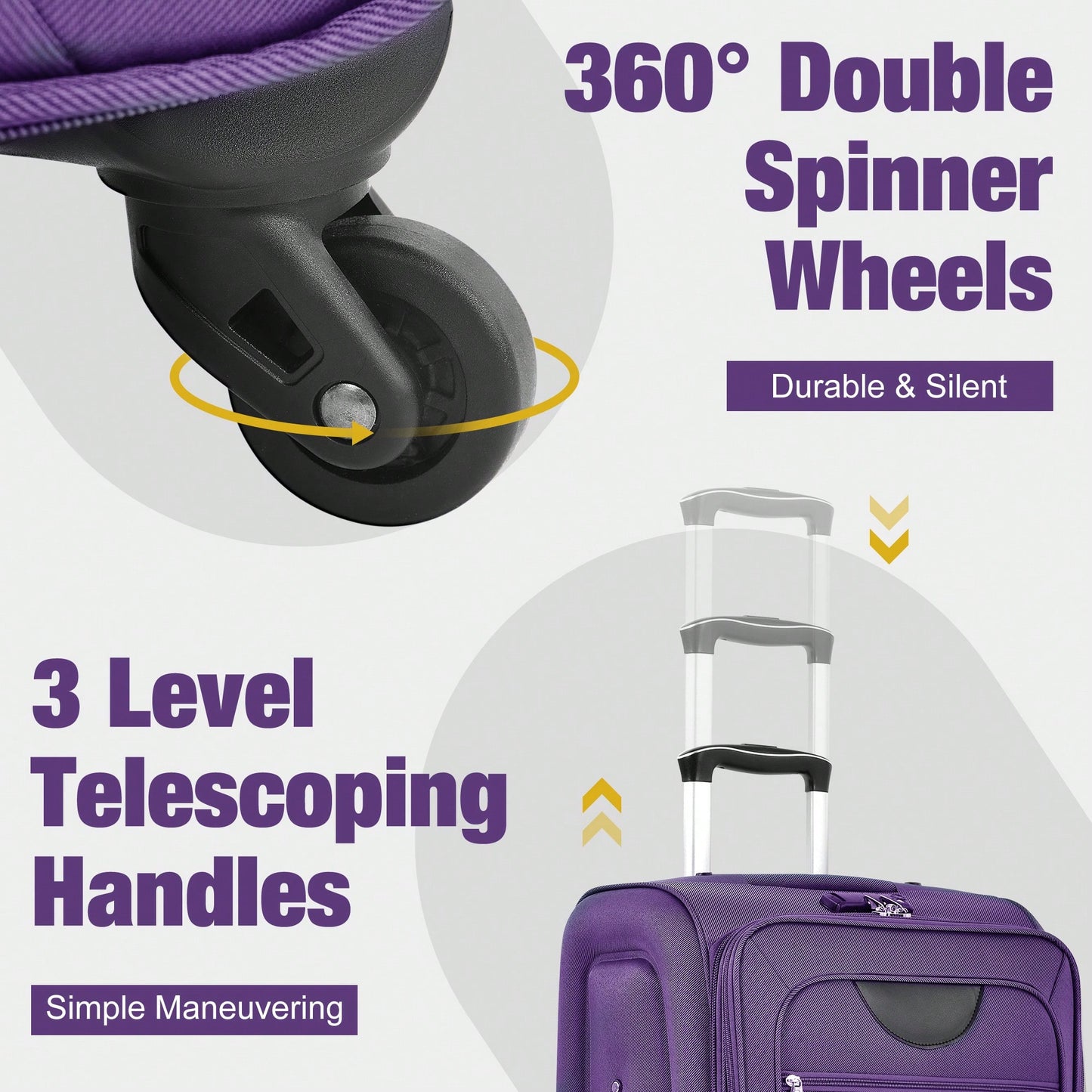 Expandable 3 Piece Softside Luggage Set With Lightweight Spinner Suitcase And Duffel Bag For Travel