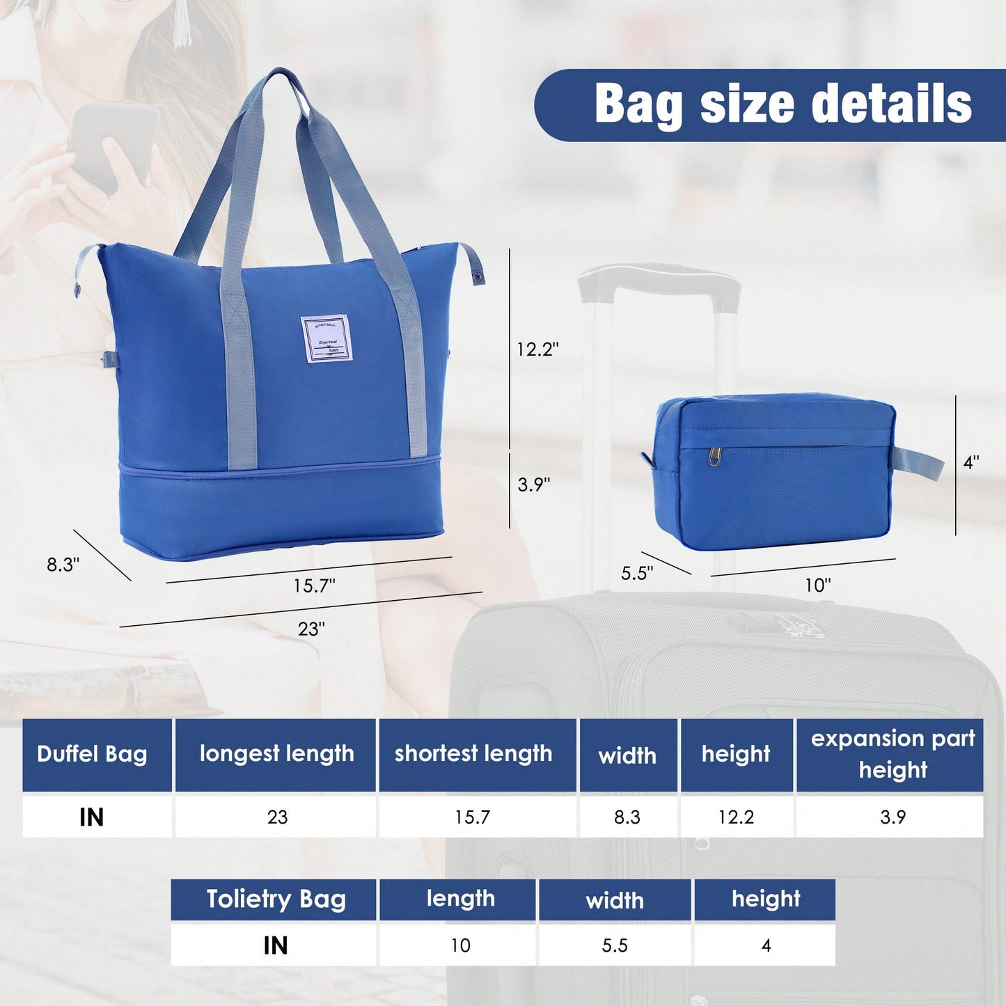 Expandable 3 Piece Softside Luggage Set With Lightweight Spinner Suitcase And Duffel Bag For Travel