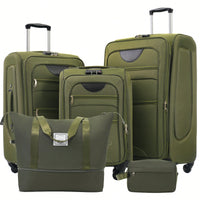 Expandable 3 Piece Softside Luggage Set With Lightweight Spinner Suitcase And Duffel Bag For Travel