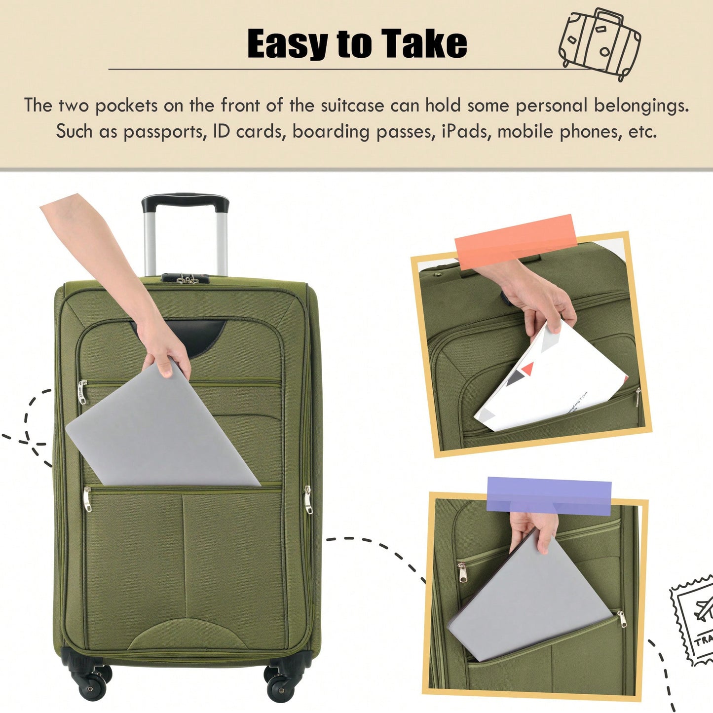 Expandable 3 Piece Softside Luggage Set With Lightweight Spinner Suitcase And Duffel Bag For Travel