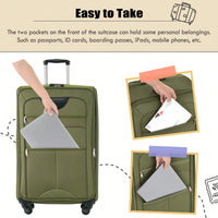 Expandable 3 Piece Softside Luggage Set With Lightweight Spinner Suitcase And Duffel Bag For Travel