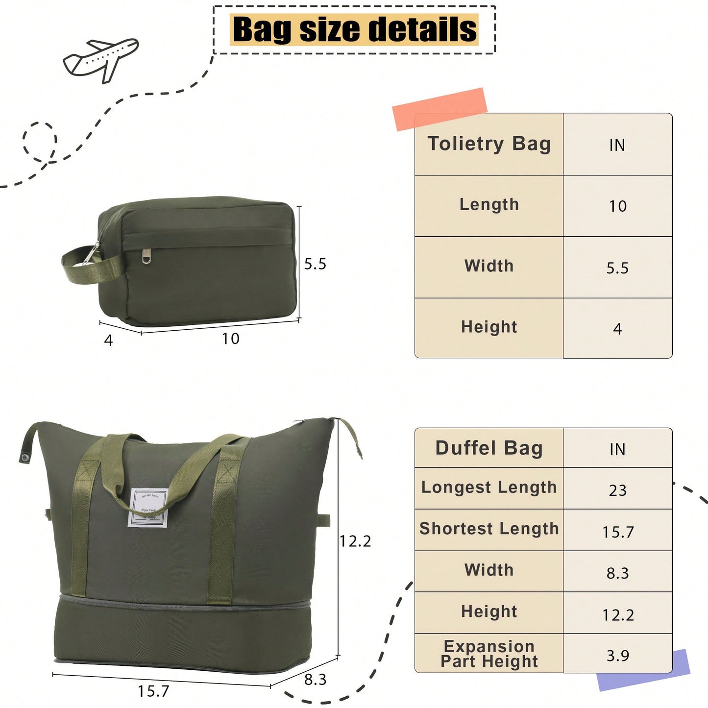 Expandable 3 Piece Softside Luggage Set With Lightweight Spinner Suitcase And Duffel Bag For Travel