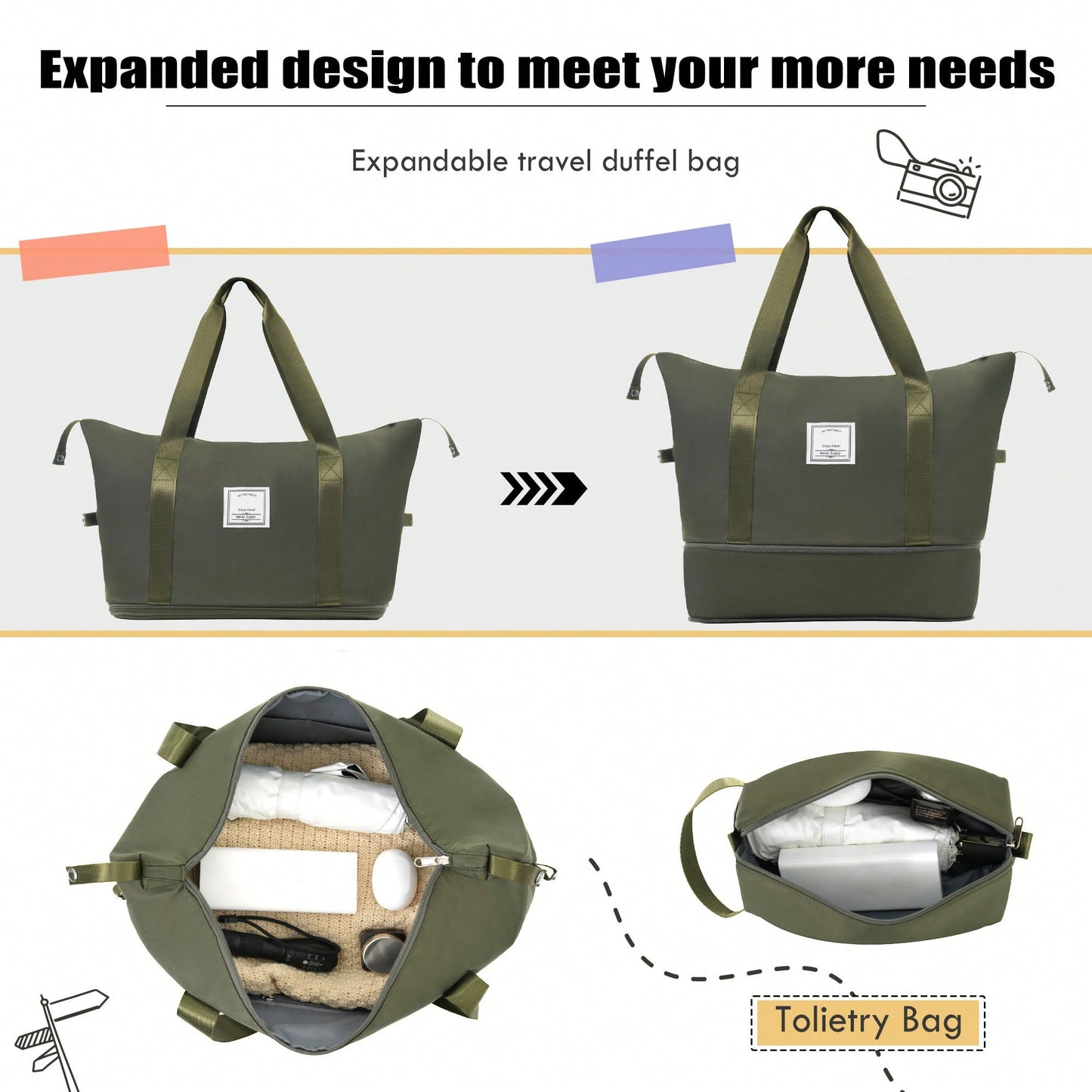 Expandable 3 Piece Softside Luggage Set With Lightweight Spinner Suitcase And Duffel Bag For Travel