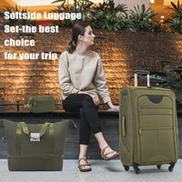Expandable 3 Piece Softside Luggage Set With Lightweight Spinner Suitcase And Duffel Bag For Travel