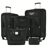 Expandable 3 Piece Softside Luggage Set With Lightweight Spinner Suitcase And Duffel Bag For Travel