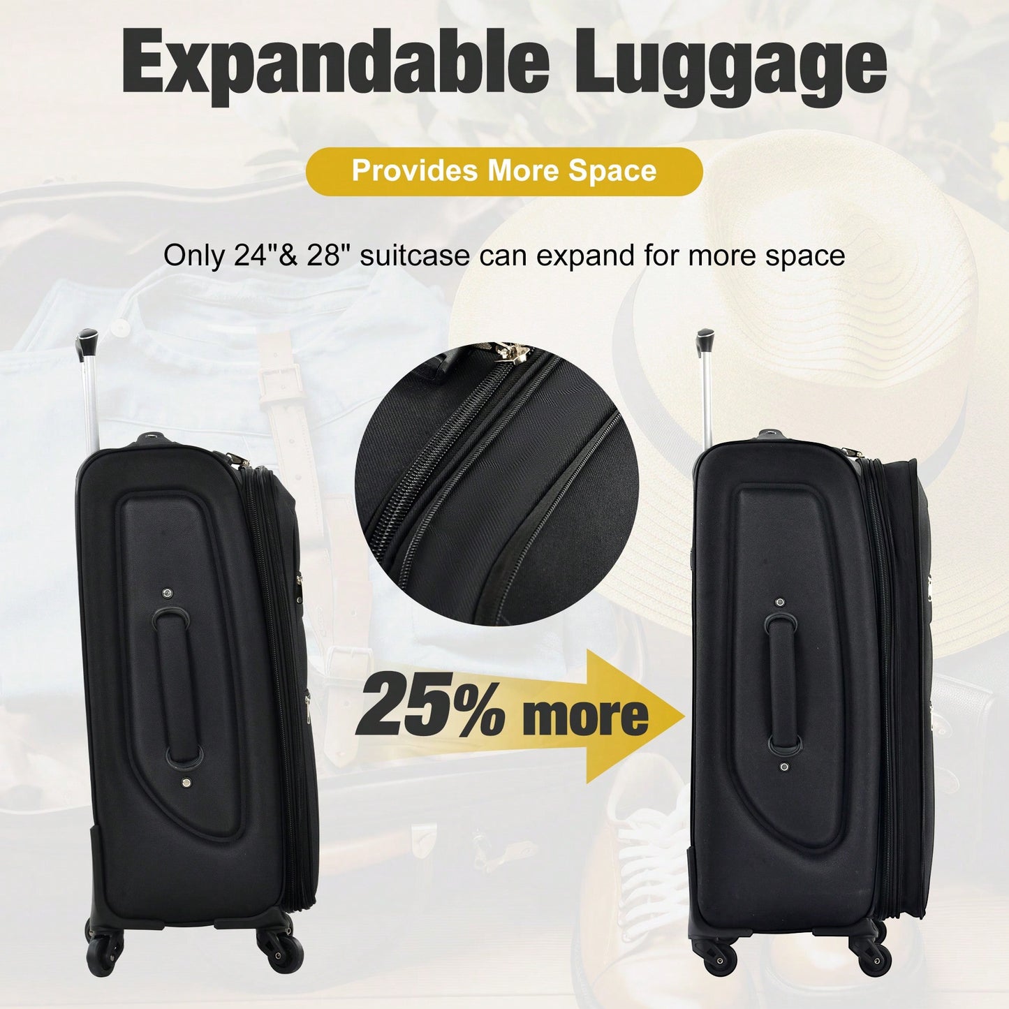 Expandable 3 Piece Softside Luggage Set With Lightweight Spinner Suitcase And Duffel Bag For Travel