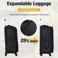 Expandable 3 Piece Softside Luggage Set With Lightweight Spinner Suitcase And Duffel Bag For Travel