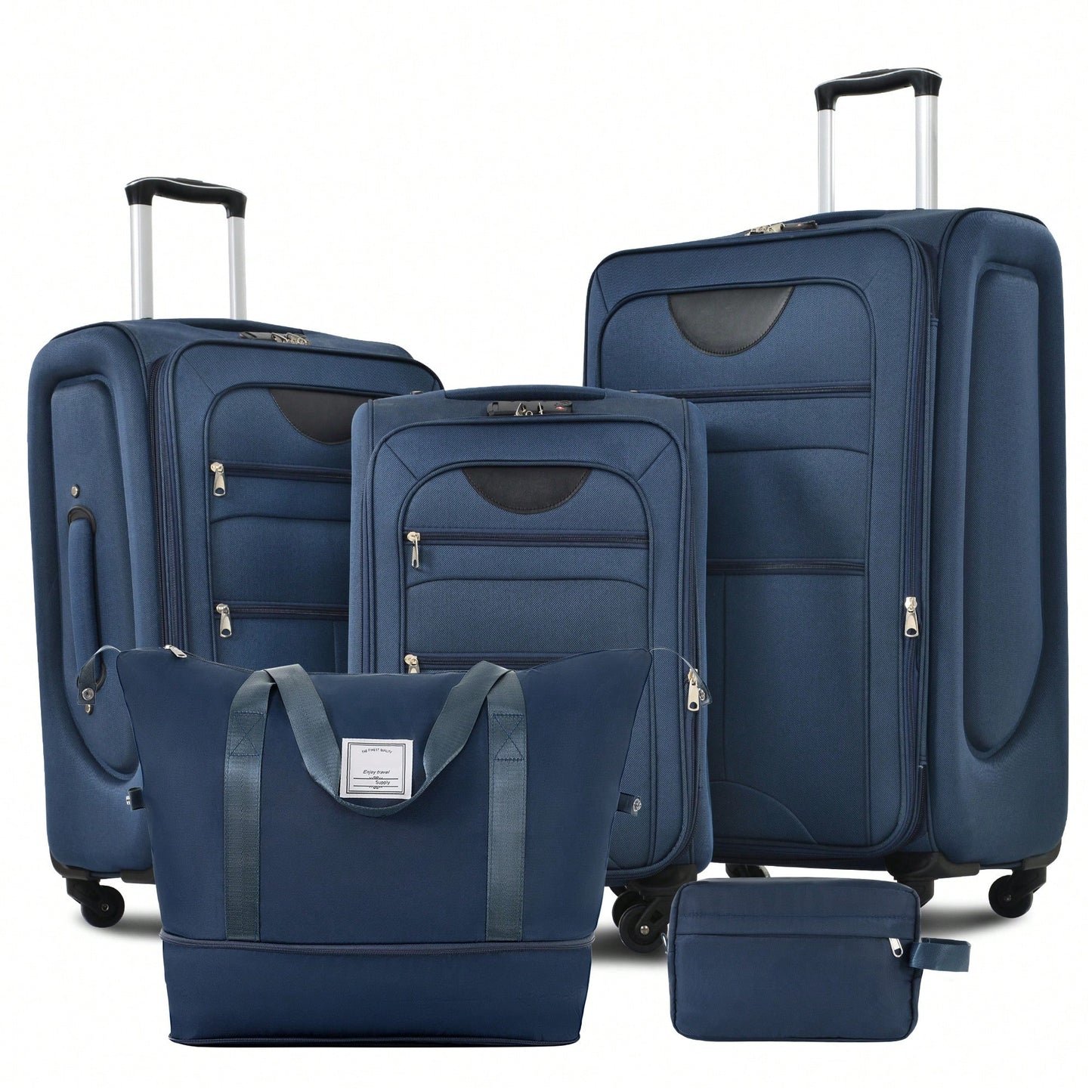Expandable 3 Piece Softside Luggage Set With Lightweight Spinner Suitcase And Duffel Bag For Travel