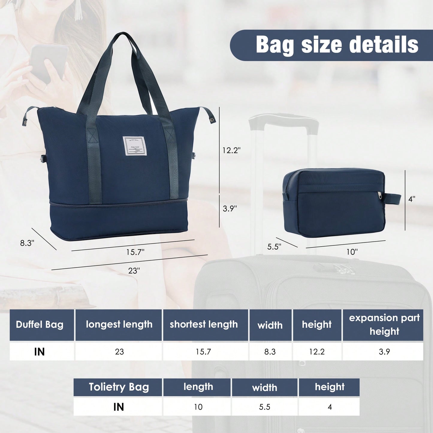 Expandable 3 Piece Softside Luggage Set With Lightweight Spinner Suitcase And Duffel Bag For Travel
