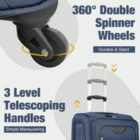 Expandable 3 Piece Softside Luggage Set With Lightweight Spinner Suitcase And Duffel Bag For Travel