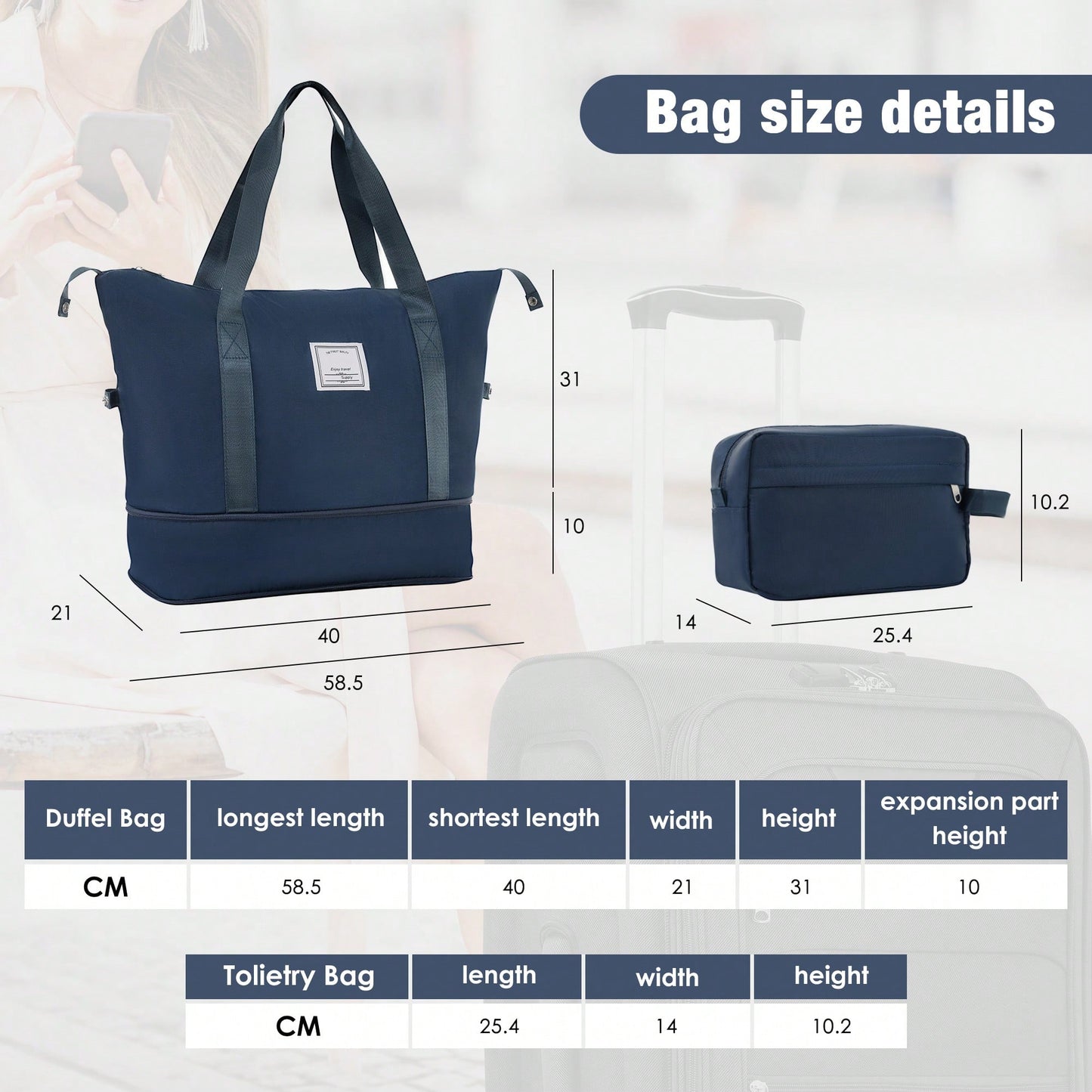Expandable 3 Piece Softside Luggage Set With Lightweight Spinner Suitcase And Duffel Bag For Travel