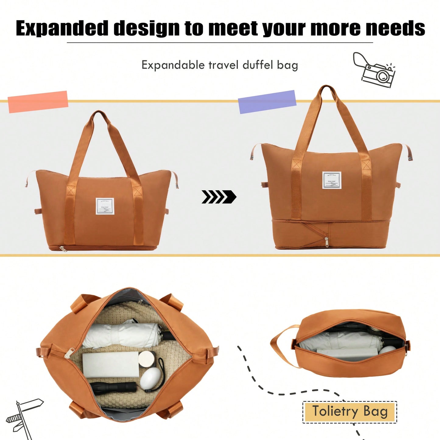 Expandable 3 Piece Softside Luggage Set With Lightweight Spinner Suitcase And Duffel Bag For Travel