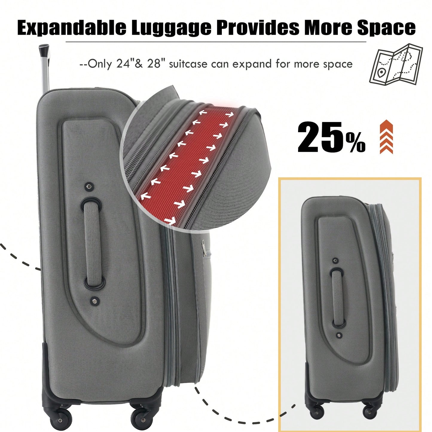 Expandable 3 Piece Softside Luggage Set With Lightweight Spinner Suitcase And Duffel Bag For Travel