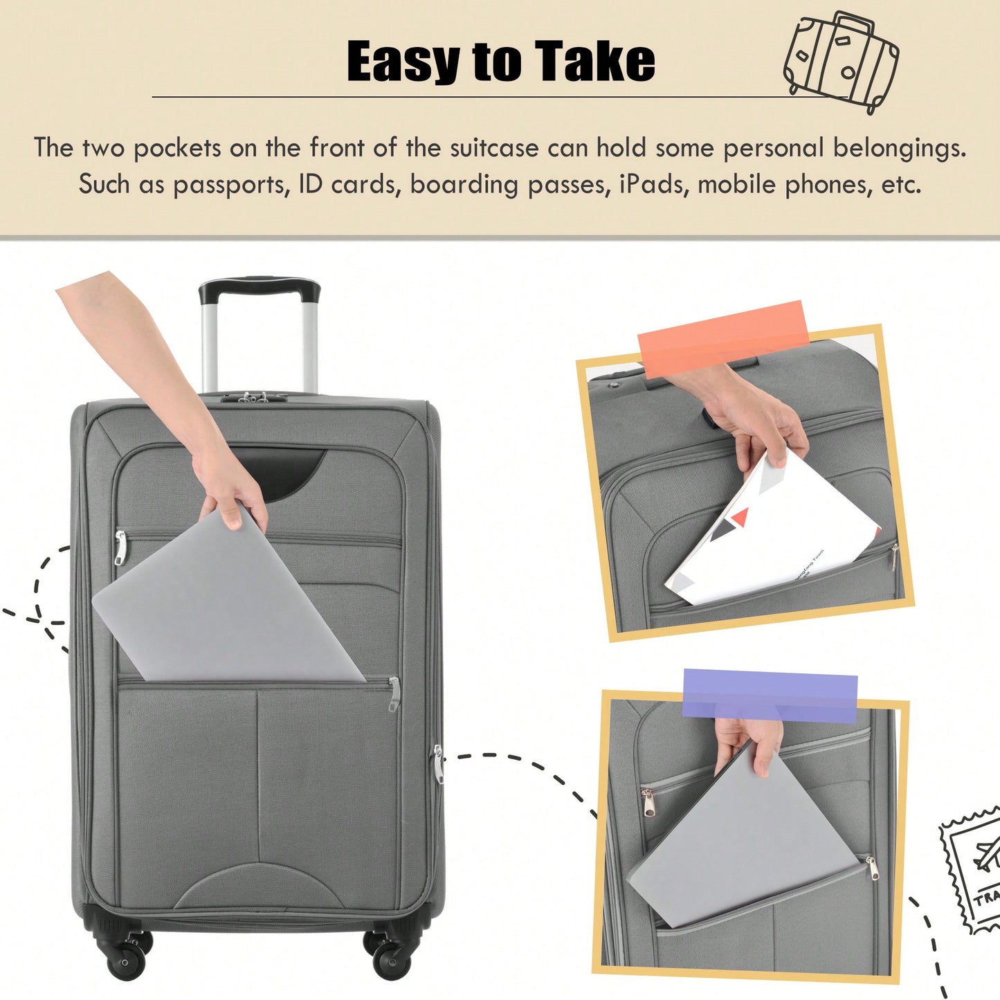 Expandable 3 Piece Softside Luggage Set With Lightweight Spinner Suitcase And Duffel Bag For Travel