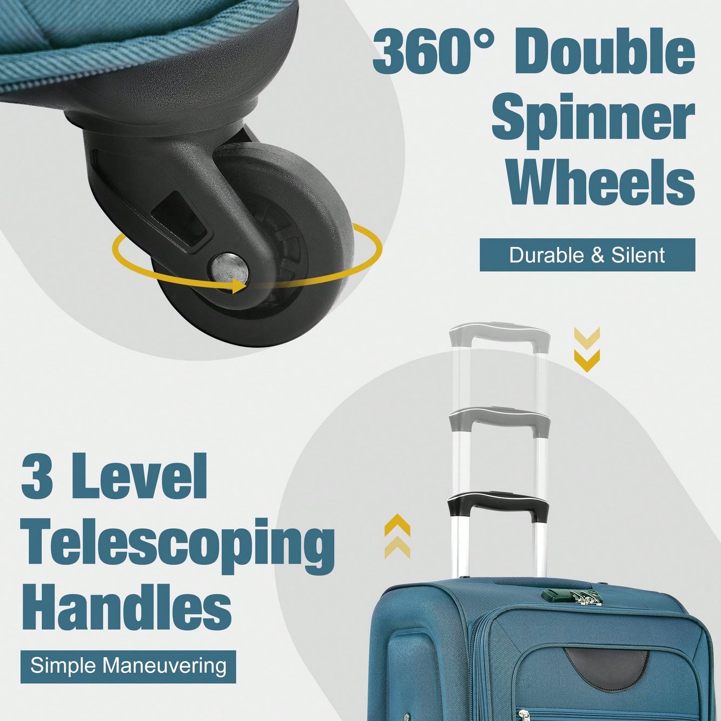 Expandable 3 Piece Softside Luggage Set With Lightweight Spinner Suitcase And Duffel Bag For Travel