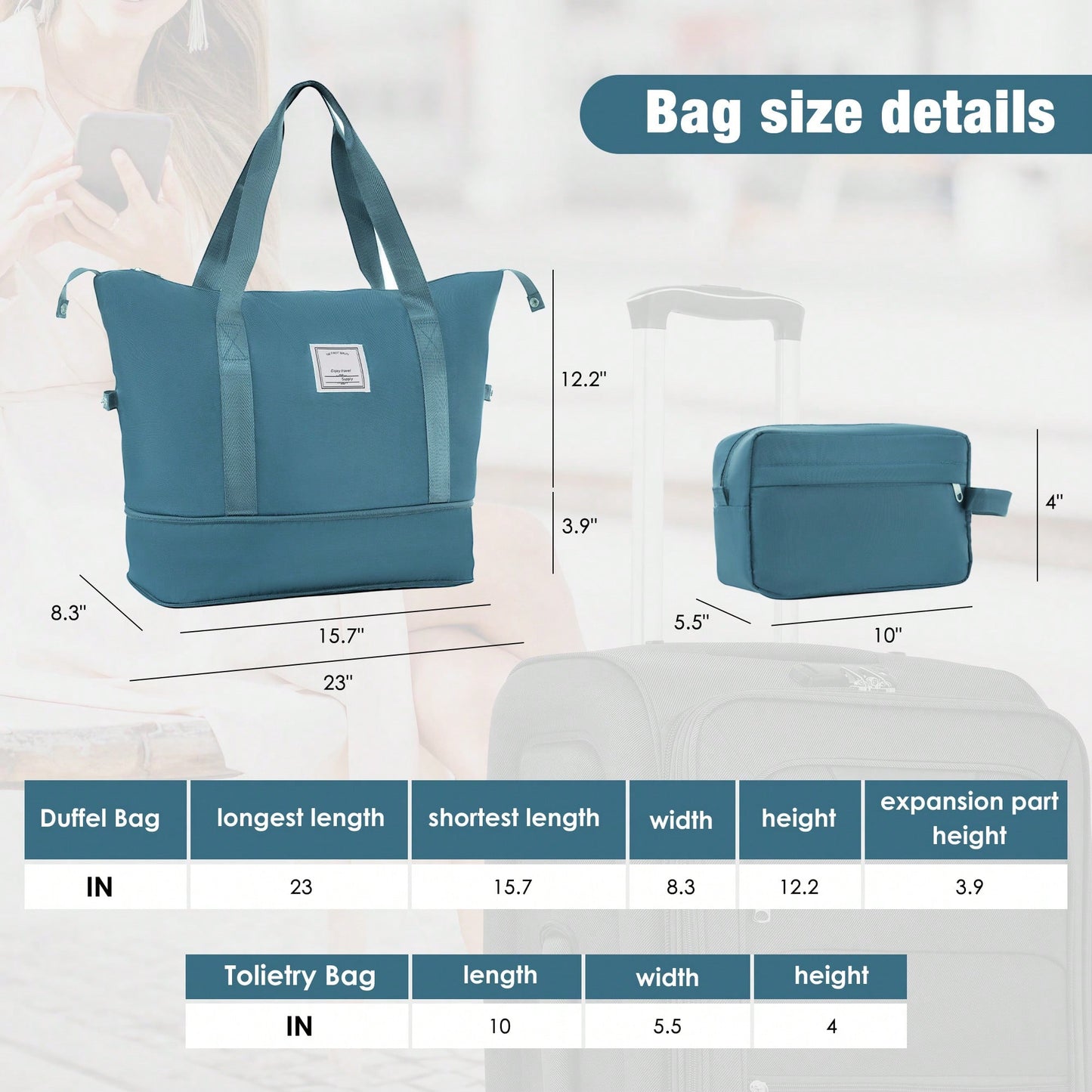 Expandable 3 Piece Softside Luggage Set With Lightweight Spinner Suitcase And Duffel Bag For Travel