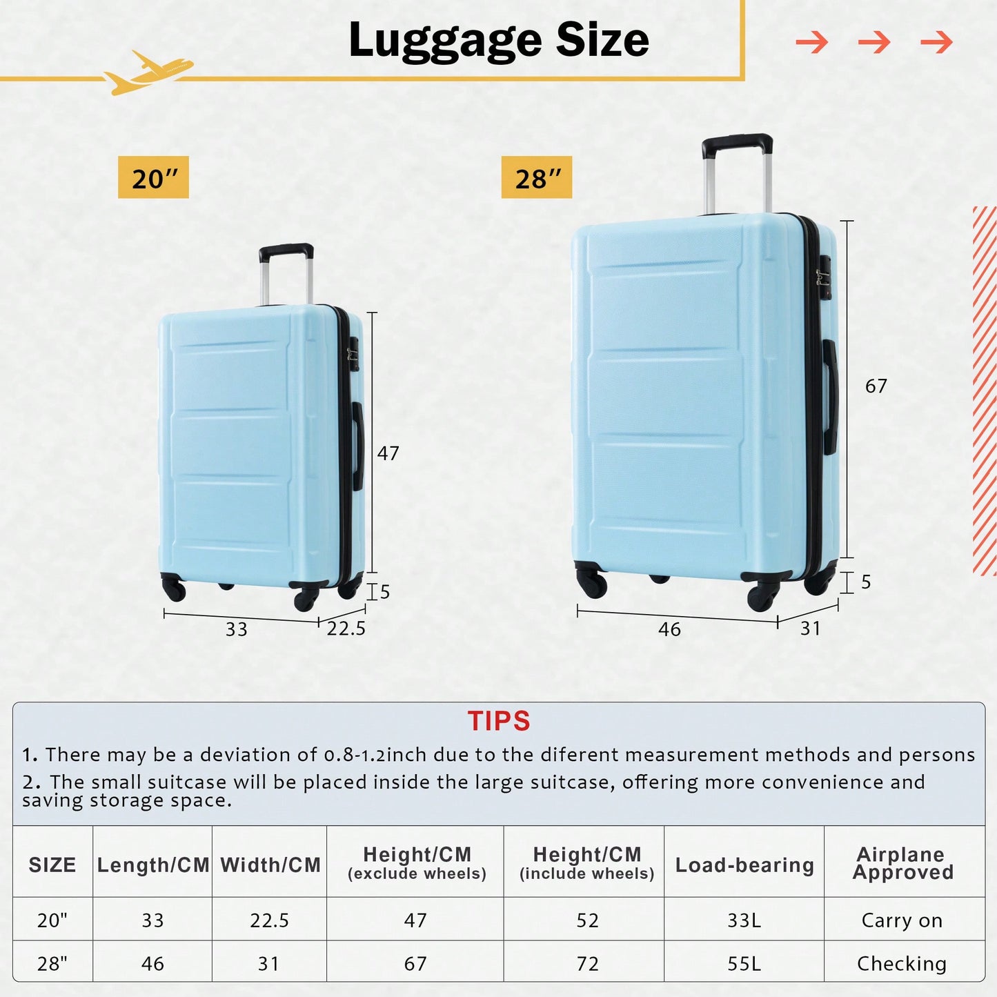 Expandable 2 Piece Lightweight Luggage Set With Spinner Wheels And TSA Lock 20 Inch And 28 Inch Suitcases