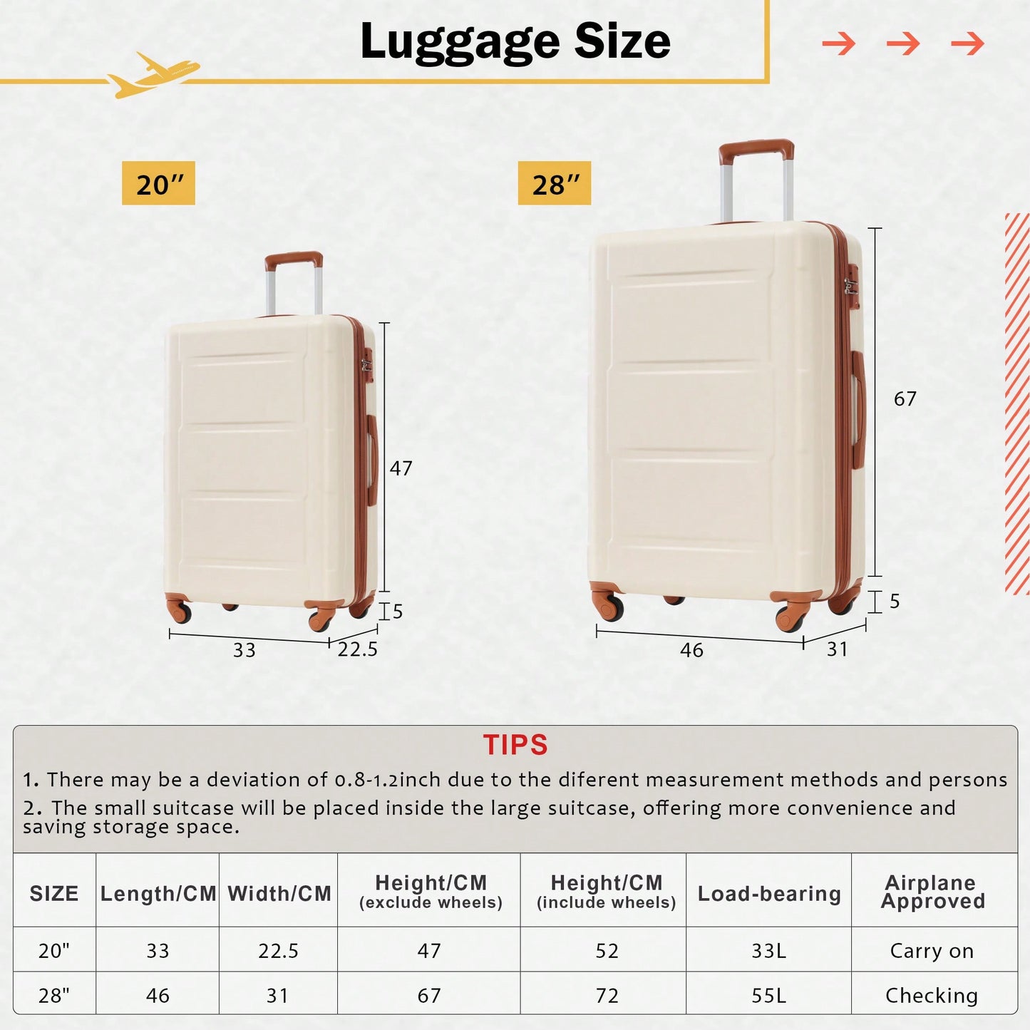 Expandable 2 Piece Lightweight Luggage Set With Spinner Wheels And TSA Lock 20 Inch And 28 Inch Suitcases