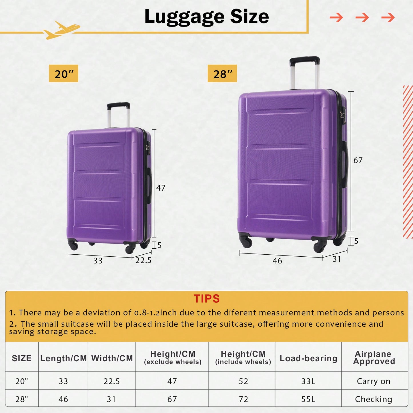 Expandable 2 Piece Lightweight Luggage Set With Spinner Wheels And TSA Lock 20 Inch And 28 Inch Suitcases