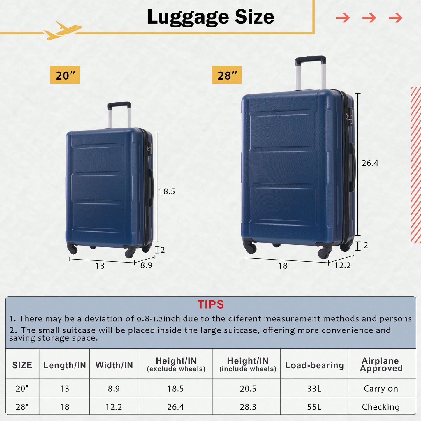 Expandable 2 Piece Lightweight Luggage Set With Spinner Wheels And TSA Lock 20 Inch And 28 Inch Suitcases