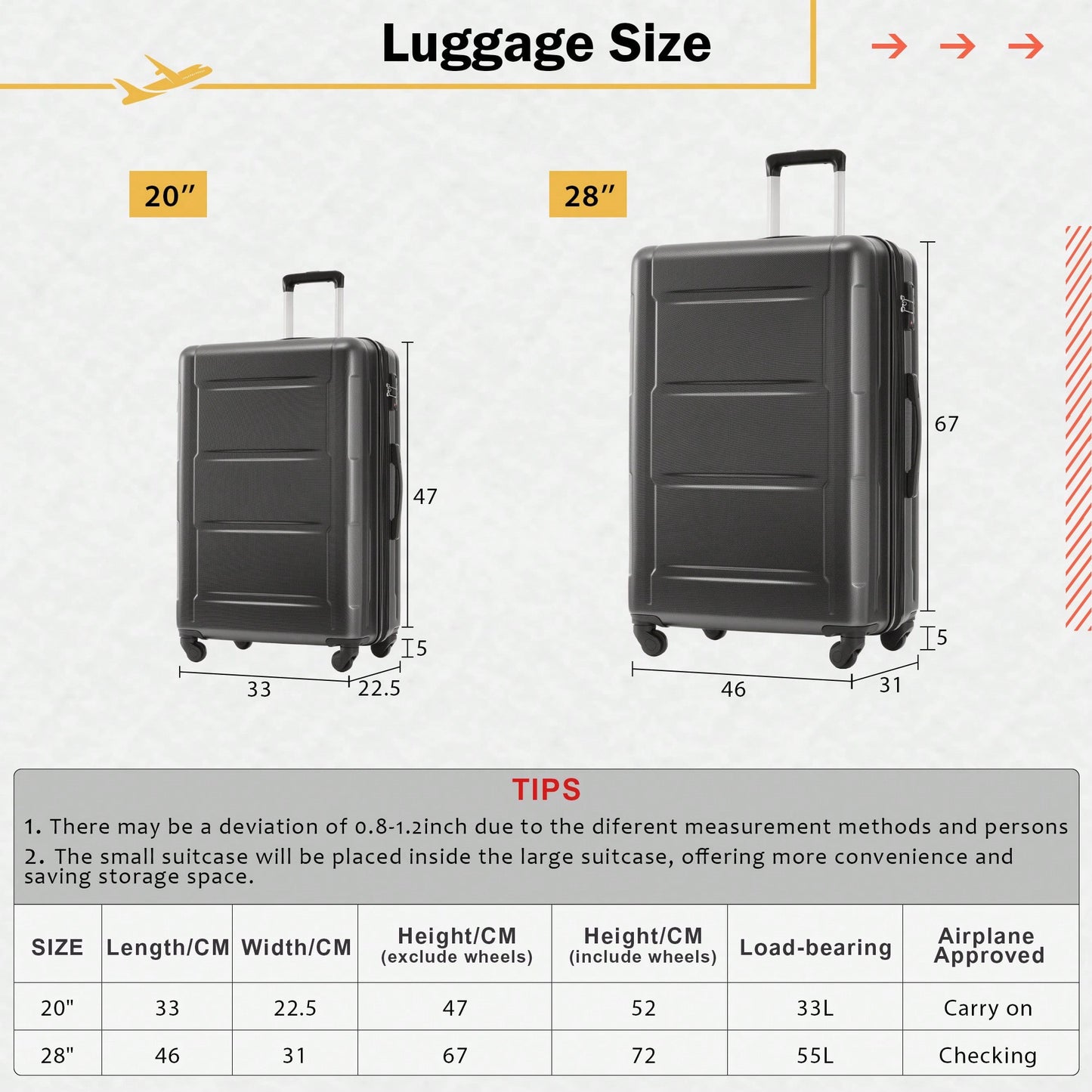 Expandable 2 Piece Lightweight Luggage Set With Spinner Wheels And TSA Lock 20 Inch And 28 Inch Suitcases