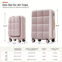 3 Piece Luggage Set 20 Inch With USB Port And Front Opening Design ABS Hard Shell With Spinner Wheels And Cup Holder In Pink
