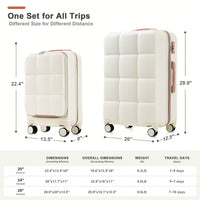 3 Piece Luggage Set 20 Inch With USB Port And Front Opening Design ABS Hard Shell With Spinner Wheels And Cup Holder In Pink