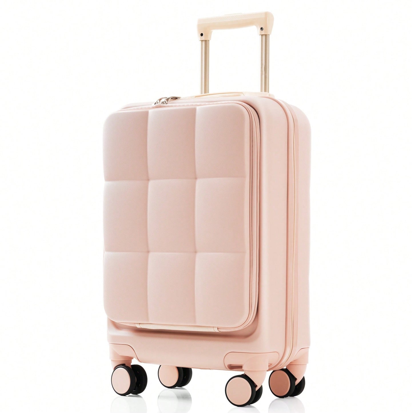 3 Piece Luggage Set 20 Inch With USB Port And Front Opening Design ABS Hard Shell With Spinner Wheels And Cup Holder In Pink