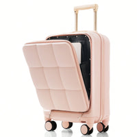 3 Piece Luggage Set 20 Inch With USB Port And Front Opening Design ABS Hard Shell With Spinner Wheels And Cup Holder In Pink