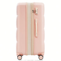 3 Piece Luggage Set 20 Inch With USB Port And Front Opening Design ABS Hard Shell With Spinner Wheels And Cup Holder In Pink