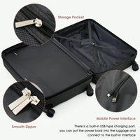 3 Piece Luggage Set 20 Inch With USB Port And Front Opening Design ABS Hard Shell With Spinner Wheels And Cup Holder In Pink