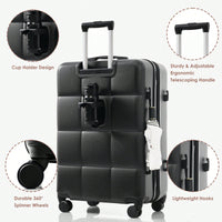 3 Piece Luggage Set 20 Inch With USB Port And Front Opening Design ABS Hard Shell With Spinner Wheels And Cup Holder In Pink