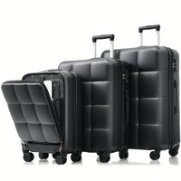 3 Piece Luggage Set 20 Inch With USB Port And Front Opening Design ABS Hard Shell With Spinner Wheels And Cup Holder In Pink