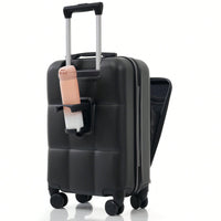 3 Piece Luggage Set 20 Inch With USB Port And Front Opening Design ABS Hard Shell With Spinner Wheels And Cup Holder In Pink