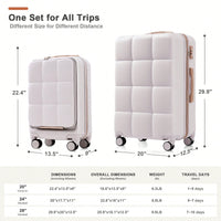 3 Piece Luggage Set 20 Inch With USB Port And Front Opening Design ABS Hard Shell With Spinner Wheels And Cup Holder In Pink