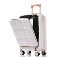 3 Piece Luggage Set 20 Inch With USB Port And Front Opening Design ABS Hard Shell With Spinner Wheels And Cup Holder In Pink