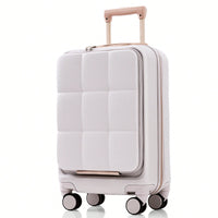 3 Piece Luggage Set 20 Inch With USB Port And Front Opening Design ABS Hard Shell With Spinner Wheels And Cup Holder In Pink