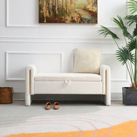 Cozy Upholstered Bed End Bench With Storage And Arms For Living Room Bedroom Dorm Stylish Teddy Grey Footrest And Vanity Stool