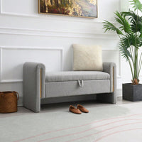 Cozy Upholstered Bed End Bench With Storage And Arms For Living Room Bedroom Dorm Stylish Teddy Grey Footrest And Vanity Stool