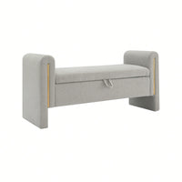 Cozy Upholstered Bed End Bench With Storage And Arms For Living Room Bedroom Dorm Stylish Teddy Grey Footrest And Vanity Stool