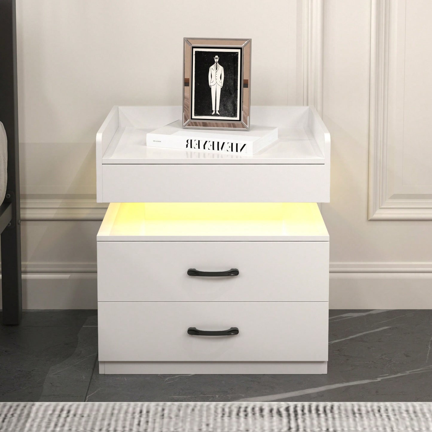 Adjustable LED Strip Light Nightstand With 2 Drawers And Ample Storage For Bedside, Coffee, Sofa, Or Study Desk