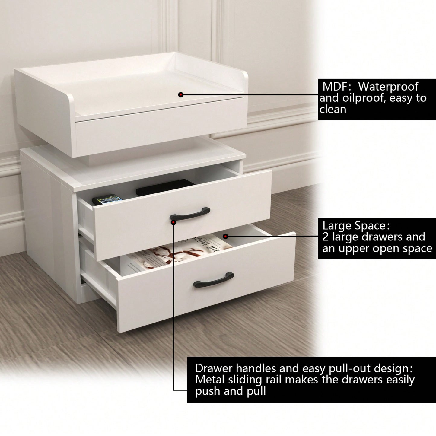 Adjustable LED Strip Light Nightstand With 2 Drawers And Ample Storage For Bedside, Coffee, Sofa, Or Study Desk