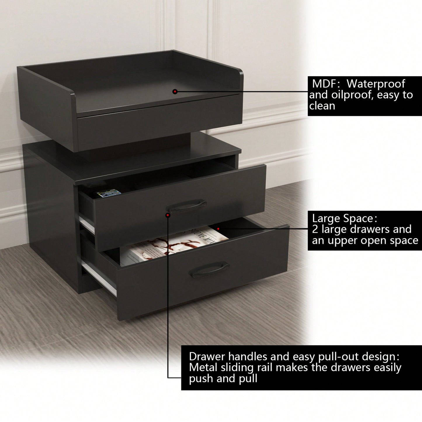 Adjustable LED Strip Light Nightstand With 2 Drawers And Ample Storage For Bedside, Coffee, Sofa, Or Study Desk