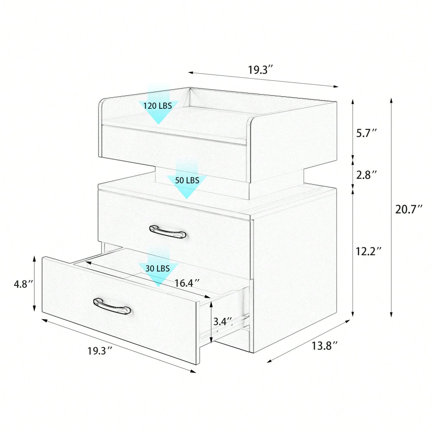 Adjustable LED Strip Light Nightstand With 2 Drawers And Ample Storage For Bedside, Coffee, Sofa, Or Study Desk