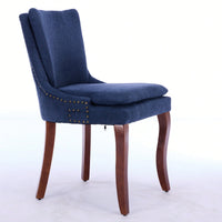 Double Layer Cushioned Chenille Upholstered Dining Chairs Set of 2 Mid Back Curved Solid Wood Legs Living Room Dining Room Beige