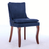 Double Layer Cushioned Chenille Upholstered Dining Chairs Set of 2 Mid Back Curved Solid Wood Legs Living Room Dining Room Beige